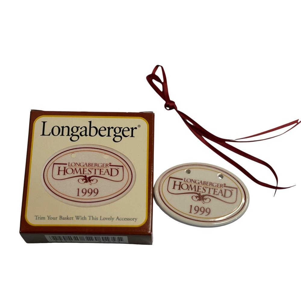 VTG Longaberger Basket Tie On Cream Homestead 1999 Ceramic Oval Charm NIB